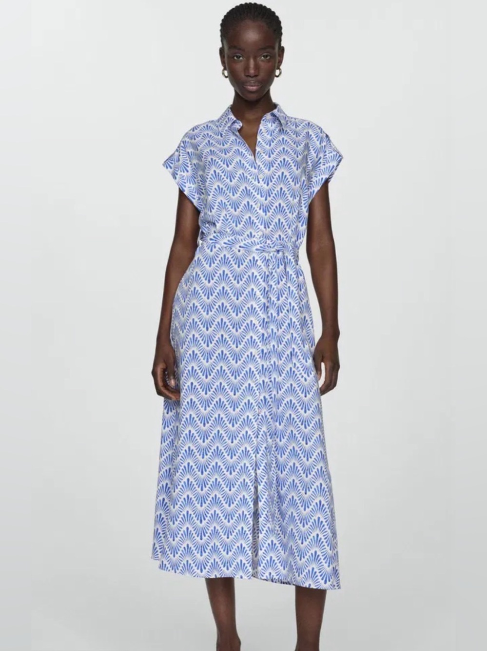 Zara Blue Printed Shirt Midi Dress